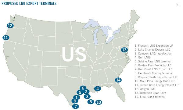 美國天然氣出口主要分布點(diǎn) 美國天然氣出口主要分布點(diǎn)
